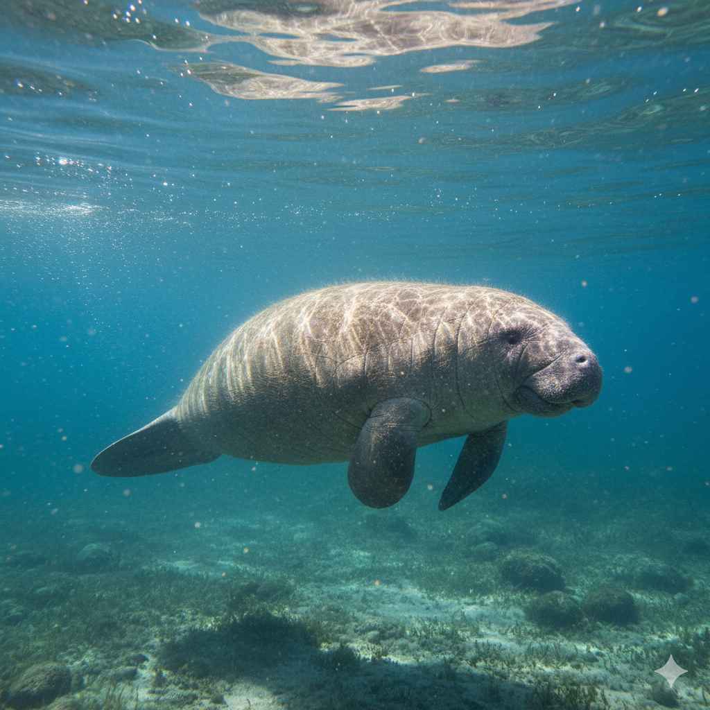Manatee (مینٹی) - sea animals vocabulary picture with Urdu & Hindi meaning | Polylingo