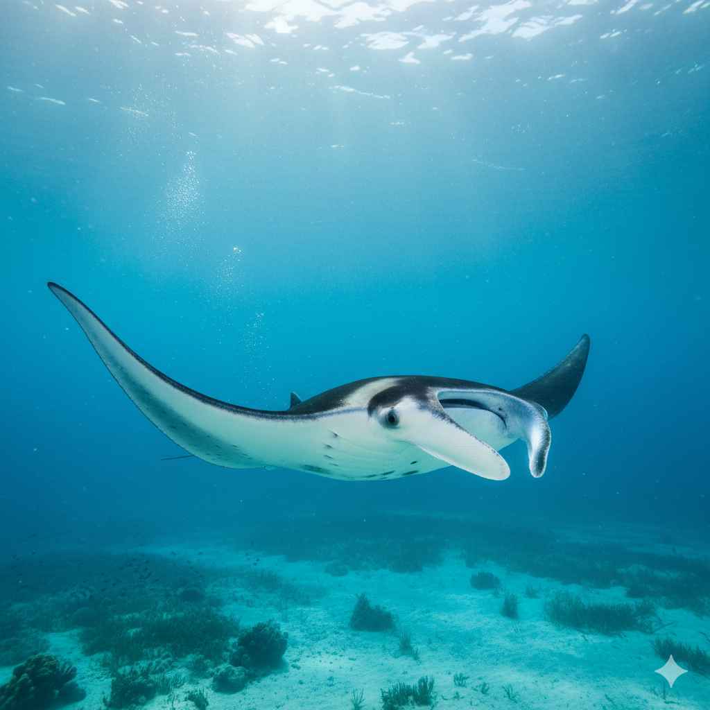 Manta_ray (مانٹا رے) - sea animals vocabulary picture with Urdu & Hindi meaning | Polylingo