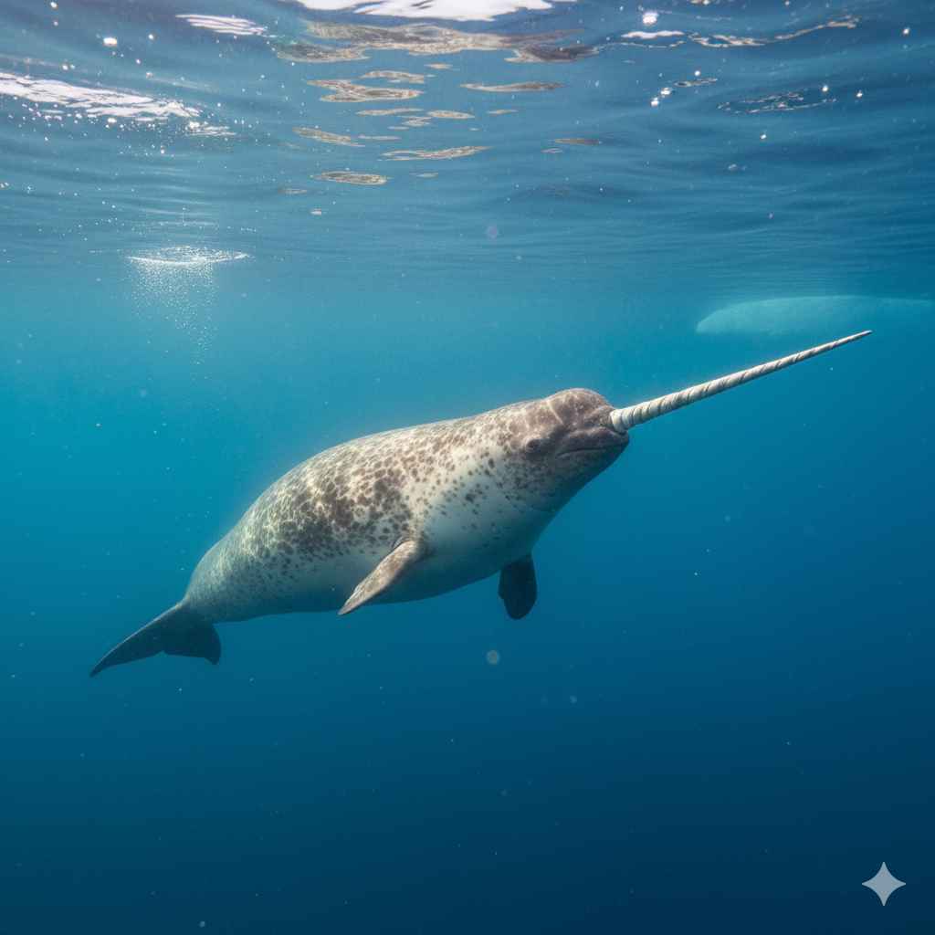Narwhal (ناروہال) - sea animals vocabulary picture with Urdu & Hindi meaning | Polylingo