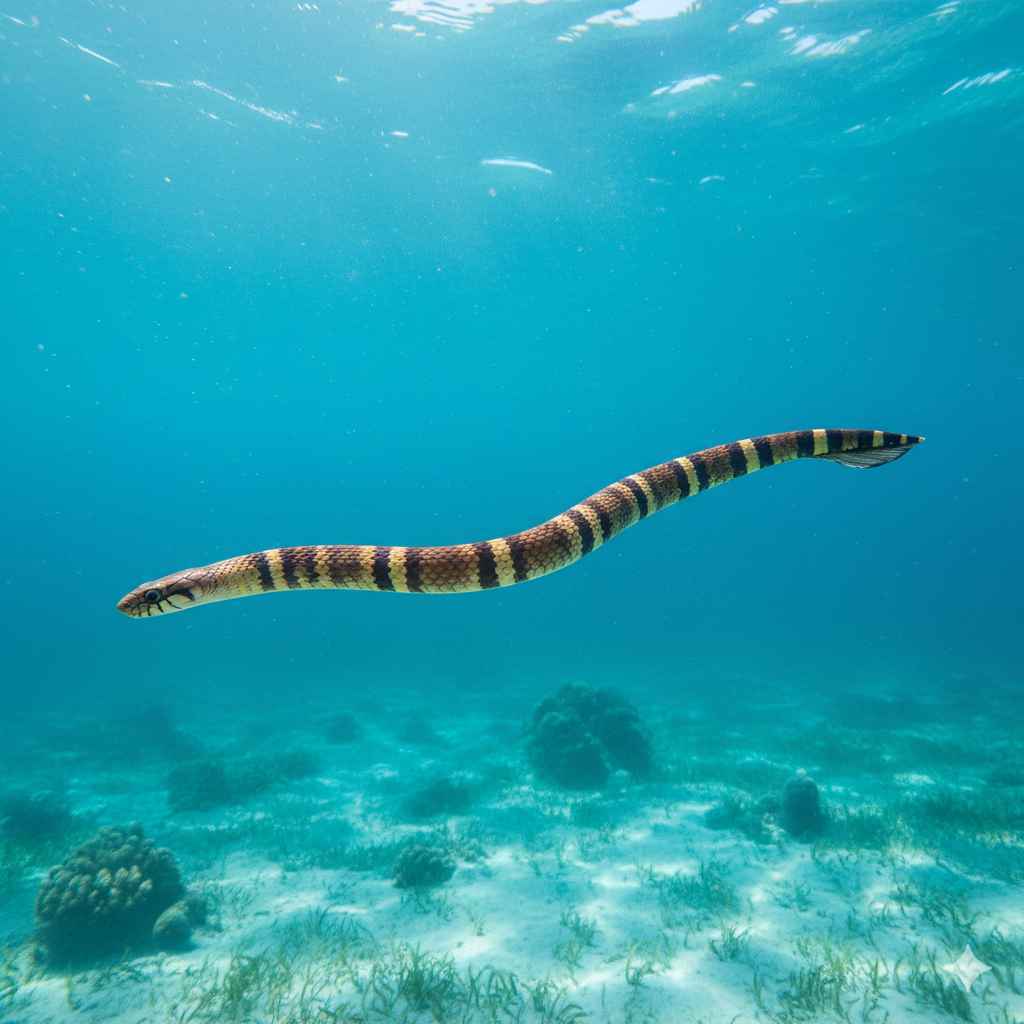 Sea_snake (سمندری سانپ) - sea animals vocabulary picture with Urdu & Hindi meaning | Polylingo