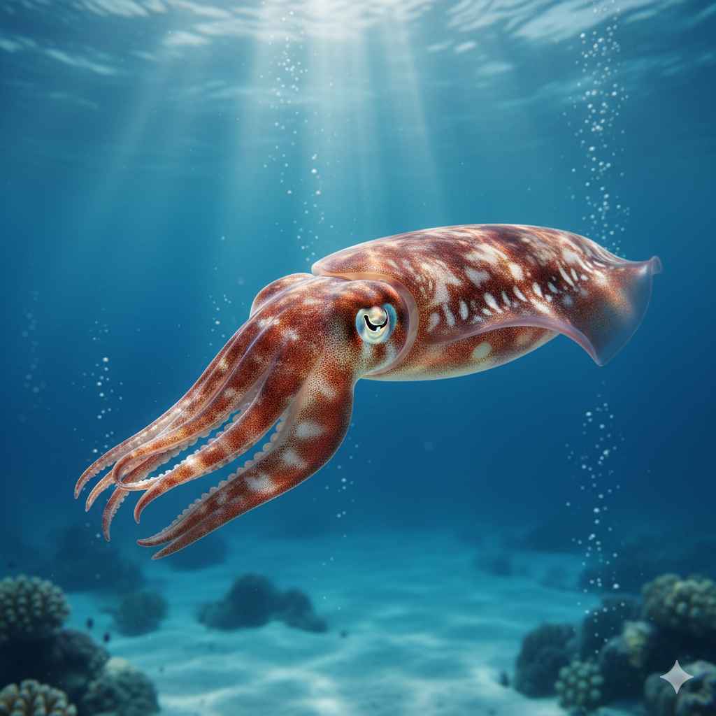 Squid (اسکوئڈ / سمندری کالا) - sea animals vocabulary picture with Urdu & Hindi meaning | Polylingo