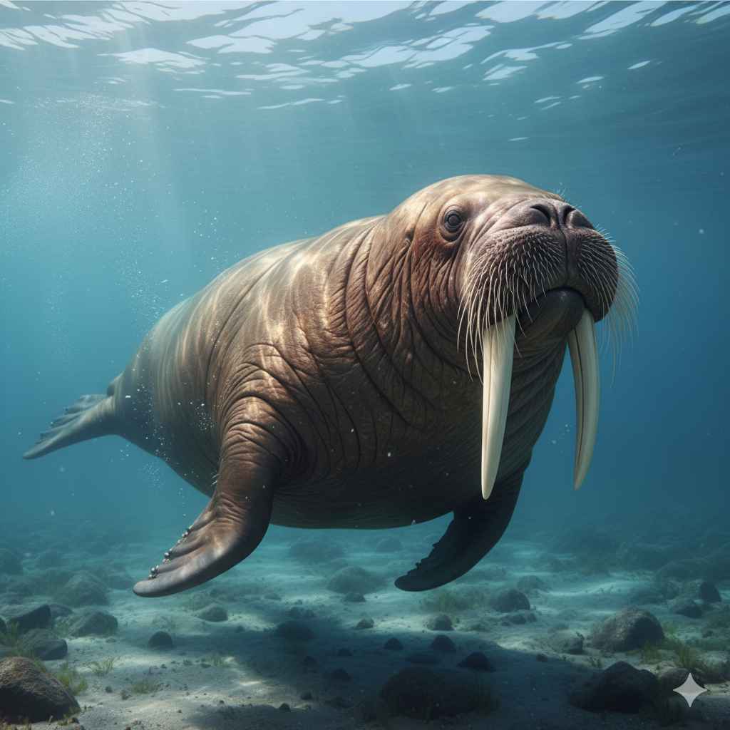Walrus (والی رس) - sea animals vocabulary picture with Urdu & Hindi meaning | Polylingo