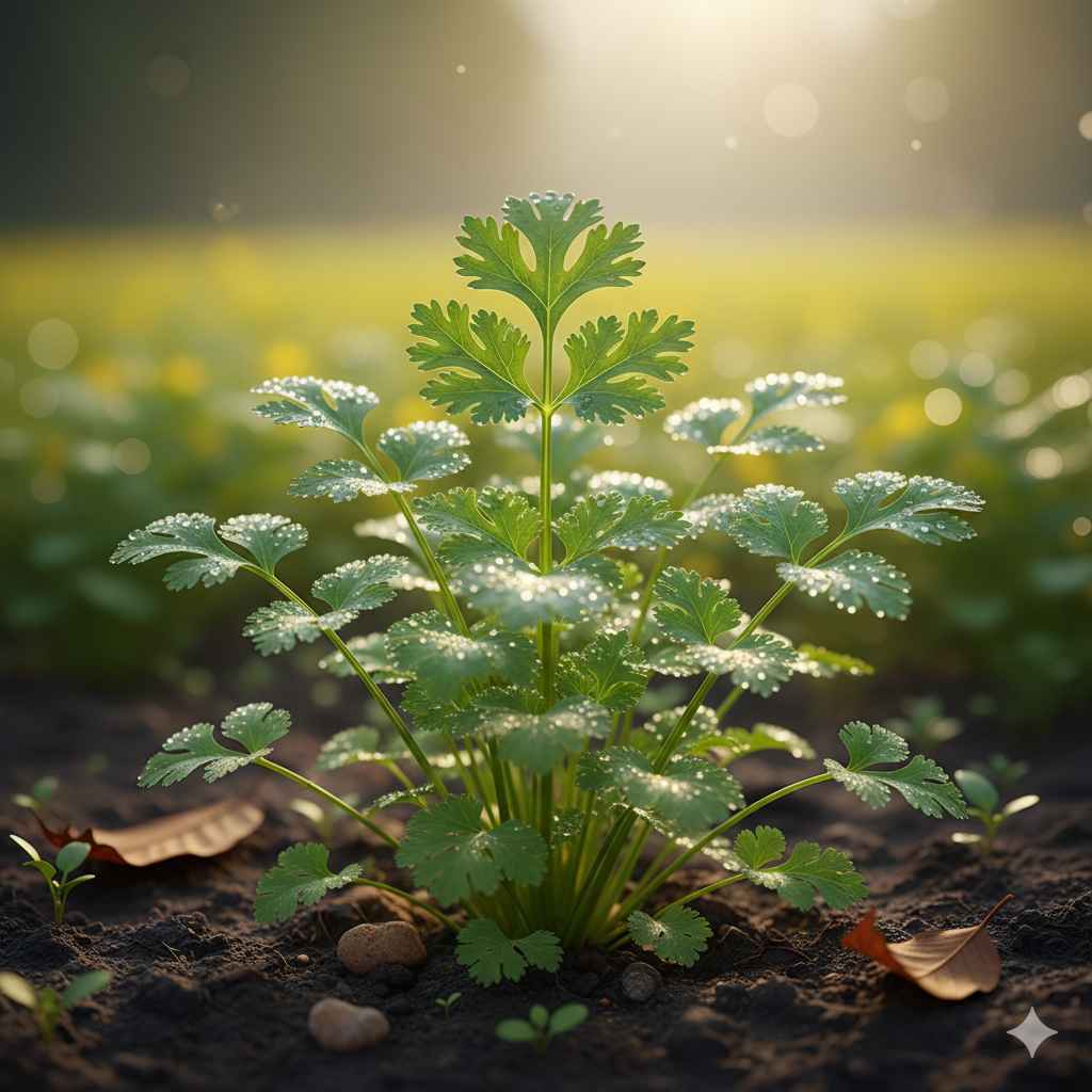 Coriander picture - Learn coriander in English and Urdu (دھنیا) Coriander (دھنیا) - vegetables vocabulary picture with Urdu & Hindi meaning | Polylingo
