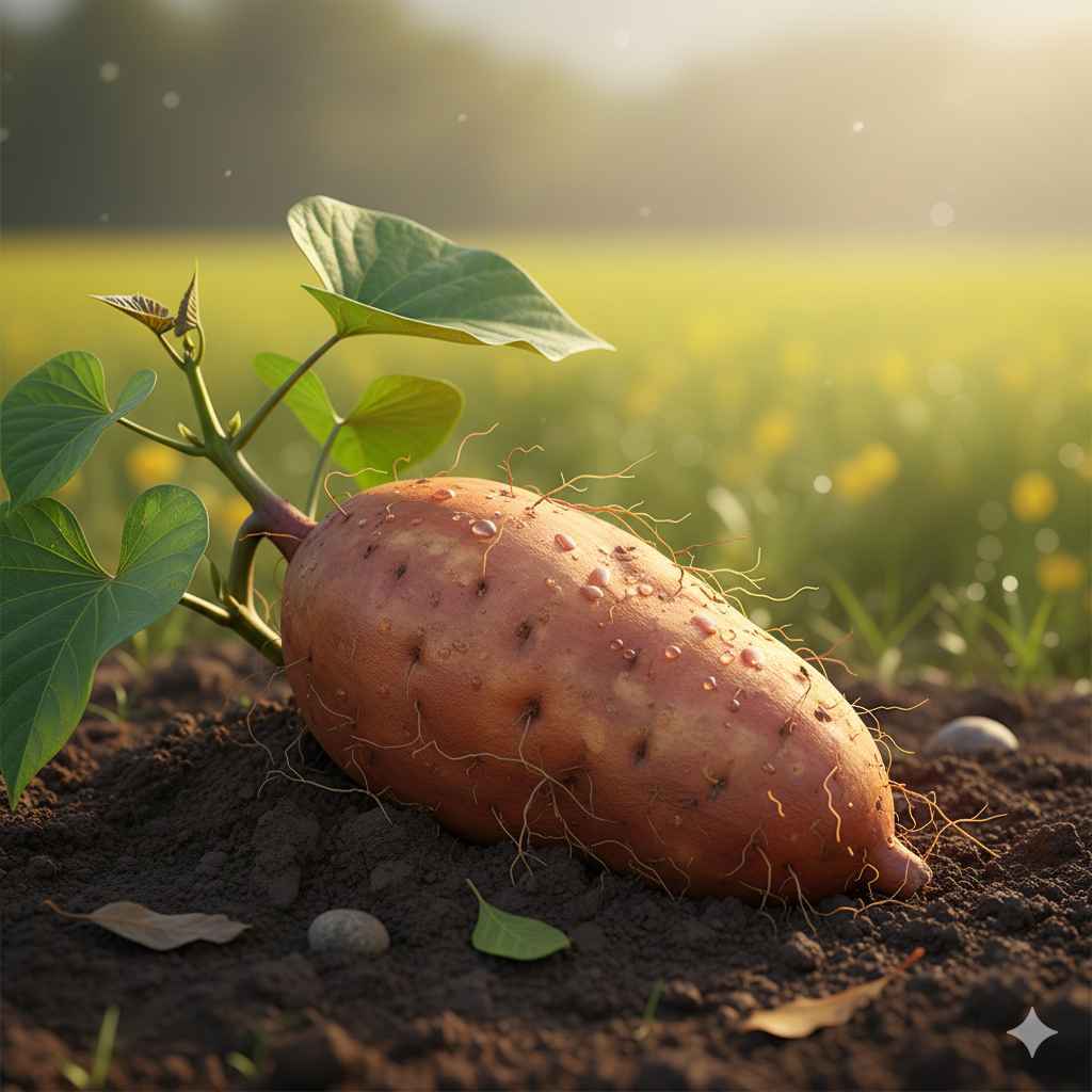 Sweet_potato picture - Learn sweet_potato in English and Urdu (شکر قندی) Sweet_potato (شکر قندی) - vegetables vocabulary picture with Urdu & Hindi meaning | Polylingo